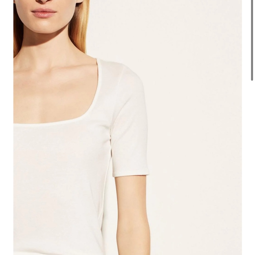 Vince Short Sleeve Square Neck Top in White | Size XS
